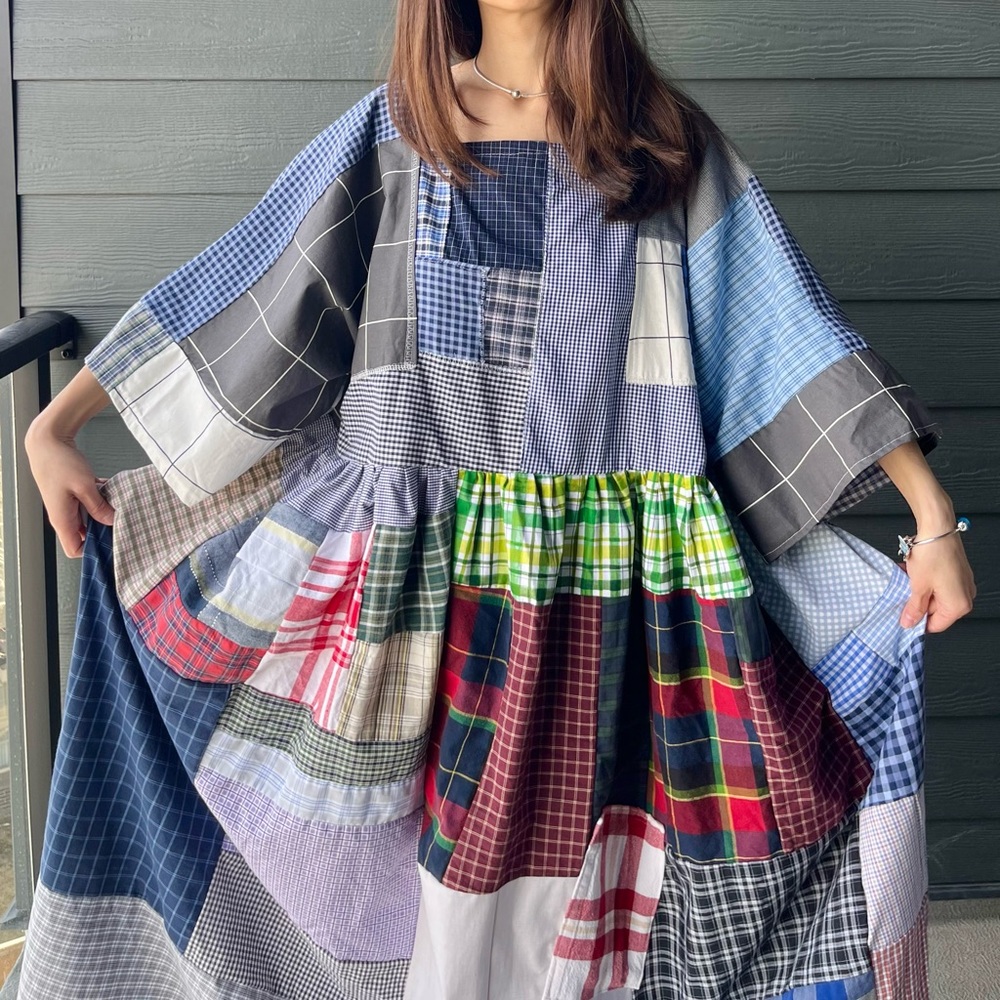Handmade Quilted Patchwork Plaid Dress SKU 04192 - Picture 11 of 16